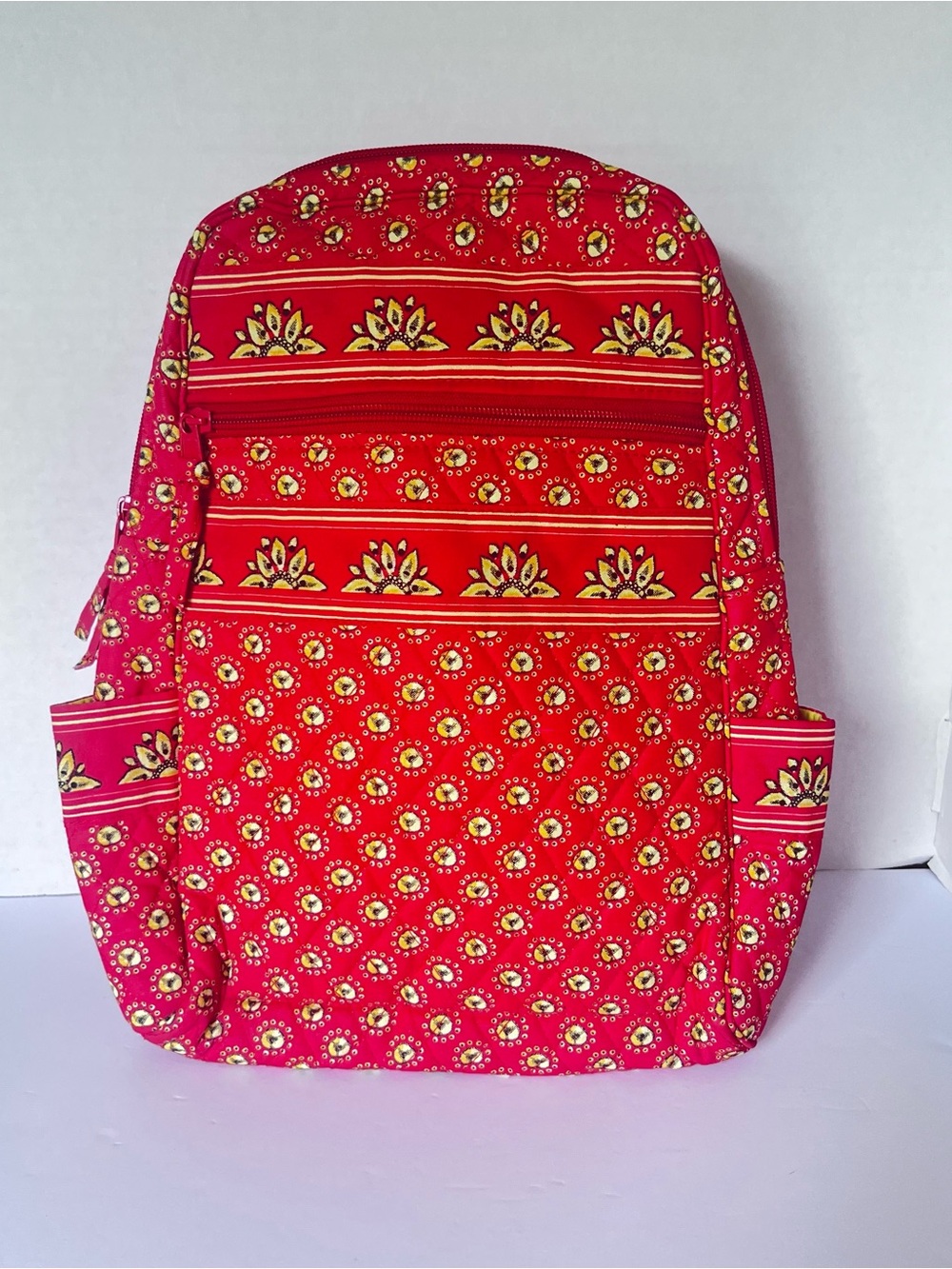 Quilted Red and Yellow Small Backpack Paisley Floral Boho Style Pattern Like New